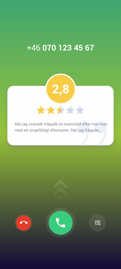 Popup vid inkommande samtal